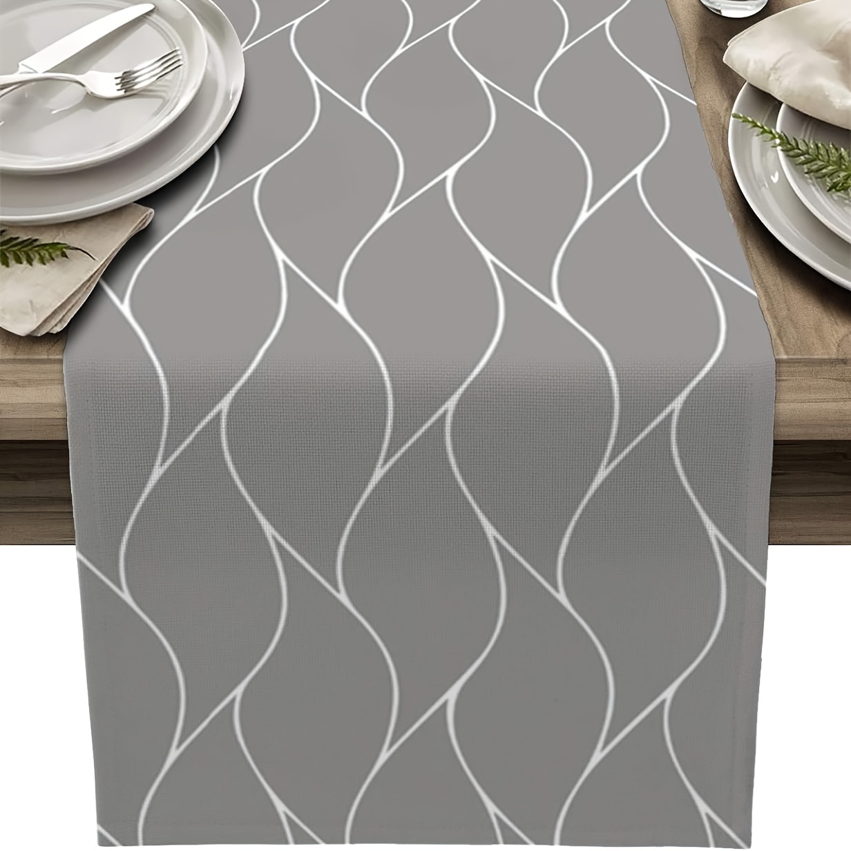 Christmas Table Runner - 1 PC สีเทาตาราง Runner ตกแต่งโต๊ะรับประทานอาหารในร่มผ้าปูโต๊ะกลางแจ้งสําหรับ Farmhouse