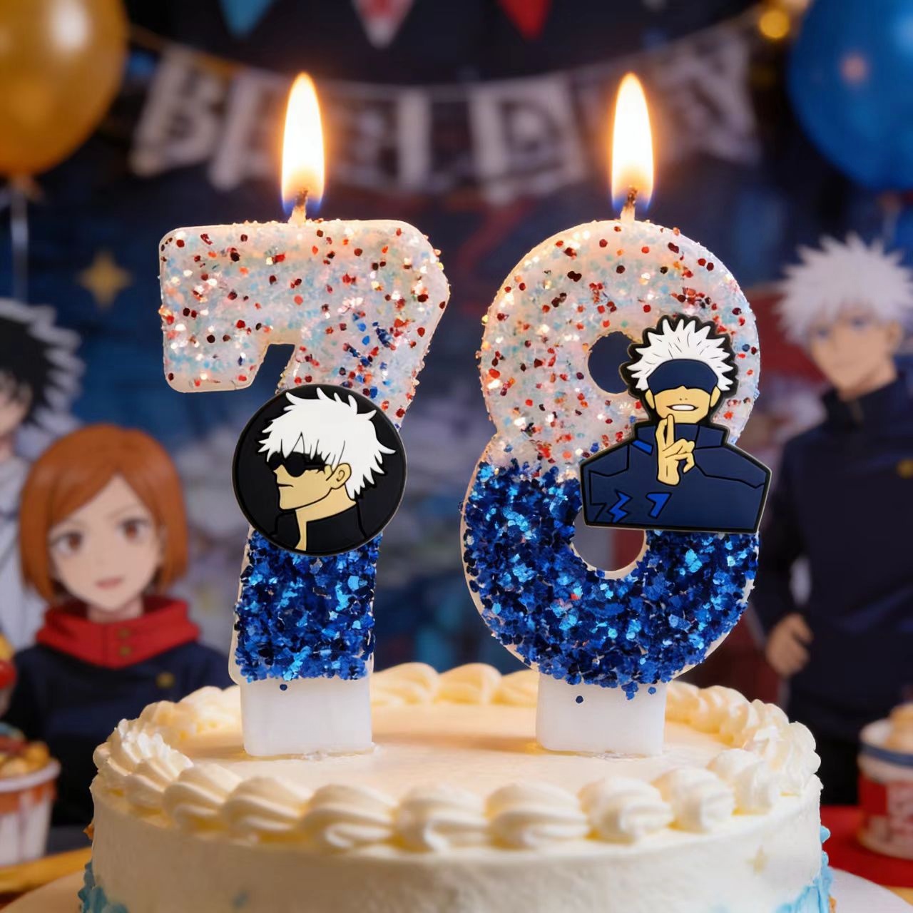 Holiday Candle Set - เทียนธีมอะนิเมะจูจุตสึไคเซ็น หมายเลข 0-9 เทียนตกแต่งเค้กวันเกิด ของตกแต่งเค้กงานวันเกิด ของขวัญของเล่นสำหรับงานเลี้ยงฉลองวันเกิด