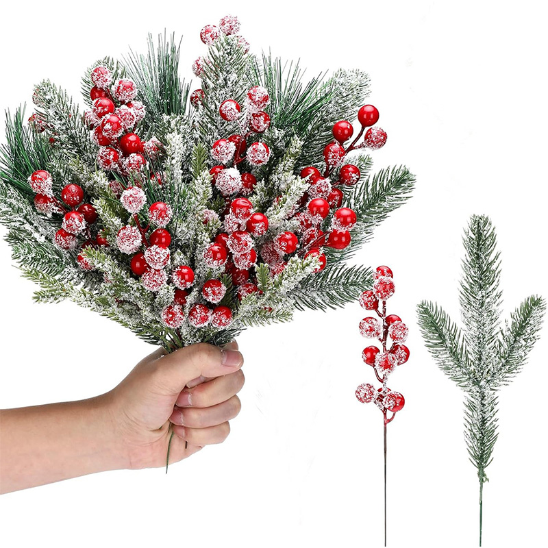 Christmas Tree Artificial - 20/26 ซม.ตกแต่งคริสต์มาสกิ่งเข็มสนประดิษฐ์สีแดงฮอลลี่เบอร์รี่พวงหรีดต้นคริสต์มาสสำหรับ 2026 นาวิดัดของขวัญตกแต่งบ้าน