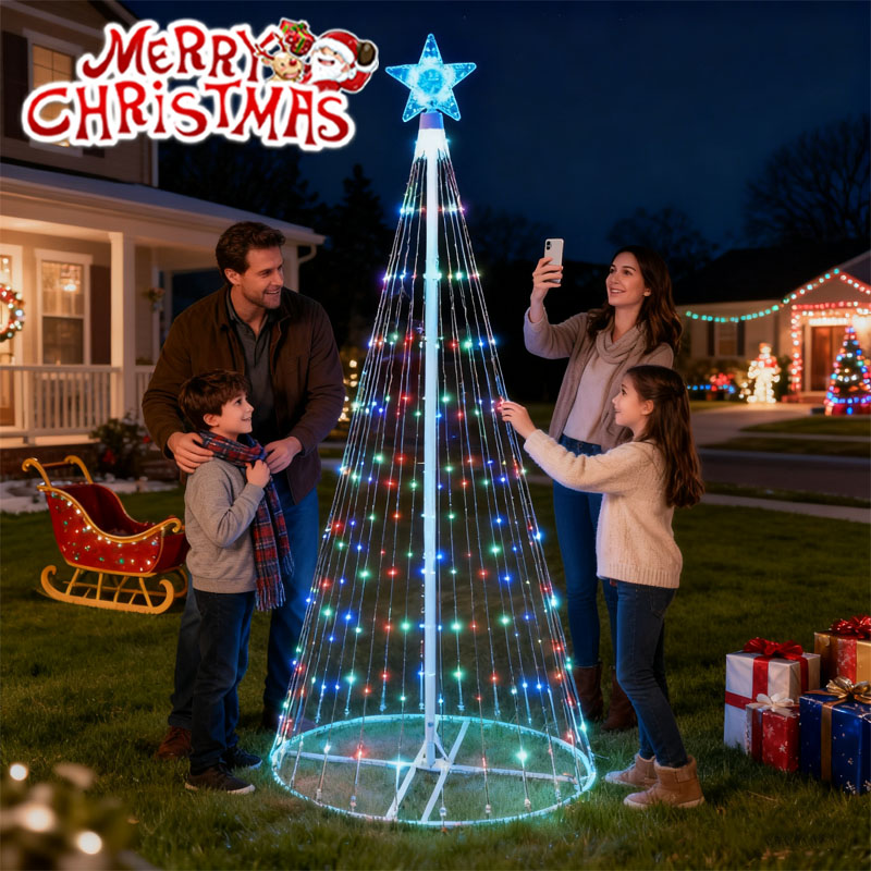 Star Tree Topper - ไฟตกแต่งรูปดาวห้าแฉกแบบน้ำตก LED พลังงานแสงอาทิตย์ สำหรับตกแต่งต้นคริสต์มาสและสวนกลางแจ้ง