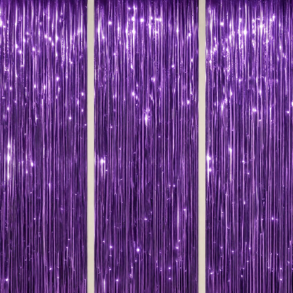 Tinsel Garland Decoration - ฉากหลังฟอยล์สีม่วงประกายวิบวับ สำหรับตกแต่งงานปาร์ตี้ ถ่ายรูป ฉากถ่ายภาพ งานวันเกิด งานแต่งงาน