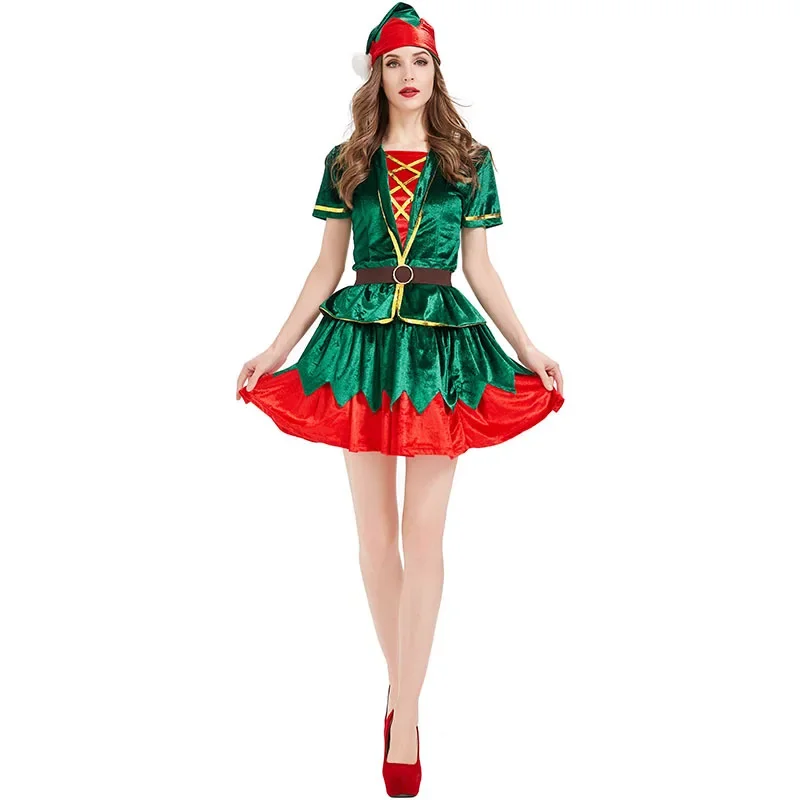 Elf Costume Christmas - ผู้หญิงคริสต์มาสสีเขียว Elf เครื่องแต่งกาย Santa Claus XMAS