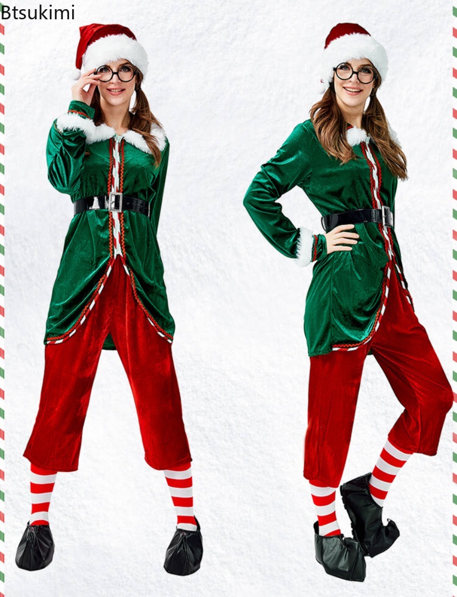 Elf Costume Christmas - ชุดคอสเพลย์ซานตาคลอส ชุดเอลฟ์คริสต์มาสสำหรับผู้หญิงและผู้ชาย ชุดสำหรับงานปาร์ตี้คริสต์มาส การแสดงบนเวที ชุดแต่งกายสำหรับคู่รัก