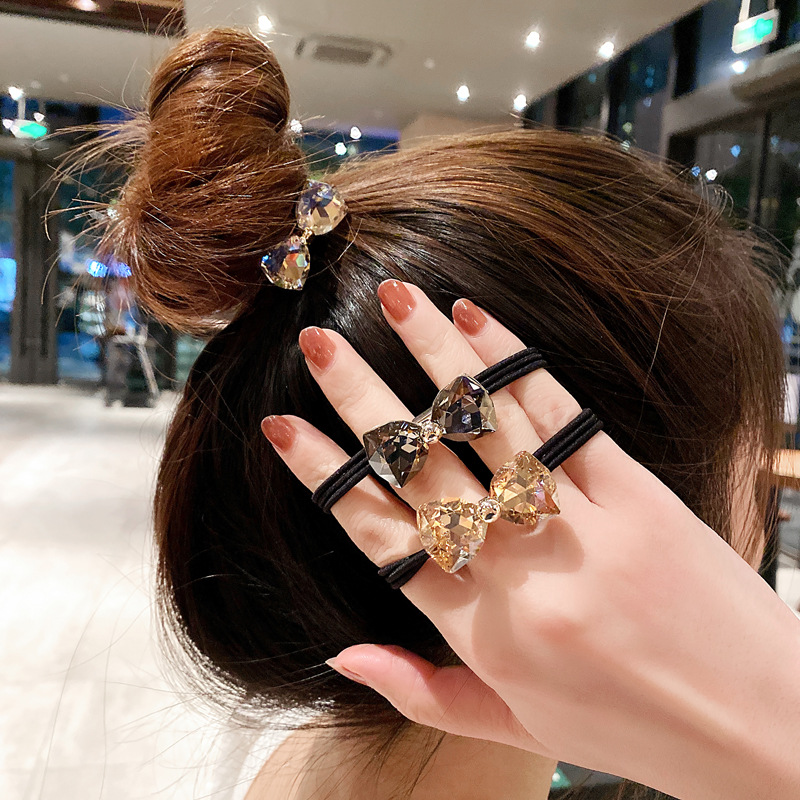 Ribbon Bow Gift - ชุดยางรัดผมประดับโบว์เพชร สไตล์เกาหลีใหม่ คุณภาพสูง เรียบหรู ยางรัดผมหางม้าแบบยืดหยุ่น ที่รัดผมทรงบับเบิ้ล