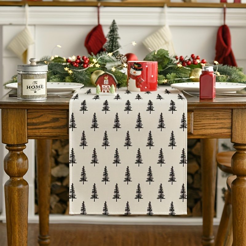 Christmas Table Runner - ผ้าปูโต๊ะลายต้นคริสต์มาสเรียบง่าย สินค้าแฟชั่นยอดนิยม ของตกแต่งวันหยุด ผ้าลินิน สำหรับงานปาร์ตี้และใช้ในชีวิตประจำวัน