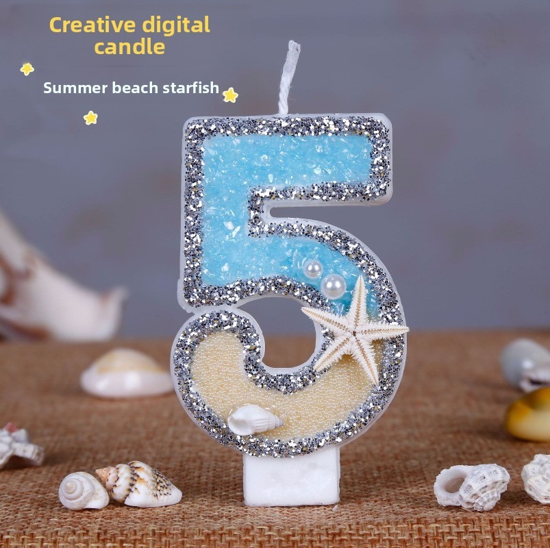Holiday Candle Set - เทียนวันเกิดรูปปลาดาวชายหาด หมายเลข 0-9 ธีมมหาสมุทรฤดูร้อน สำหรับตกแต่งเค้กในงานวันเกิดเด็กและผู้ใหญ่