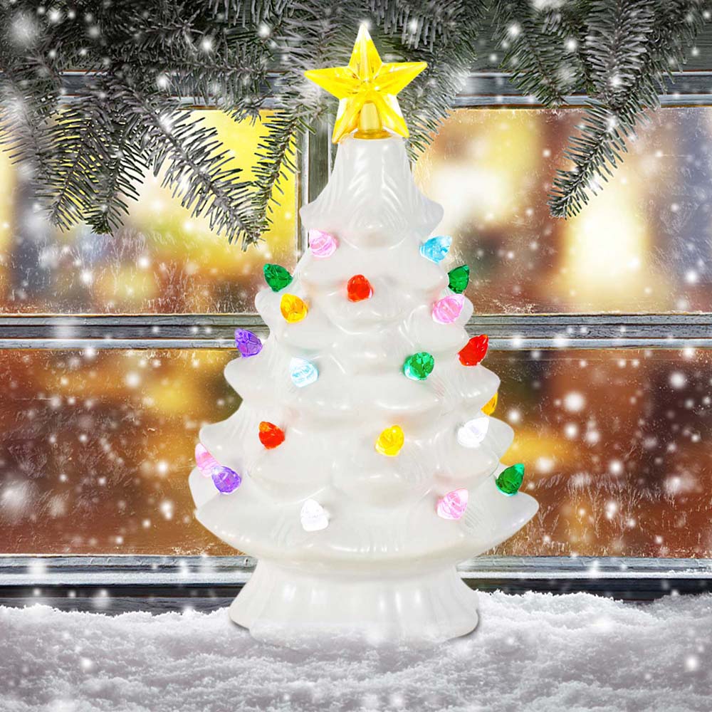 Star Tree Topper - ไฟประดับต้นคริสมาสต์ประดับหมู่บ้านทำจากเซรามิกขนาด7นิ้วไฟ LED ประดับดาวหลากสีสำหรับตกแต่งโต๊ะกลางบรรยากาศ