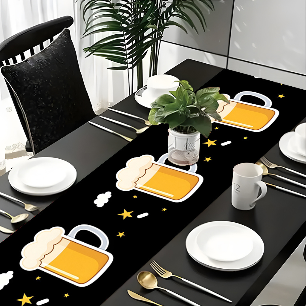 Christmas Table Runner - ผ้าปูโต๊ะพิมพ์ลายแก้วเบียร์ 2 มิติ 1 ชิ้น ผ้าโพลีเอสเตอร์