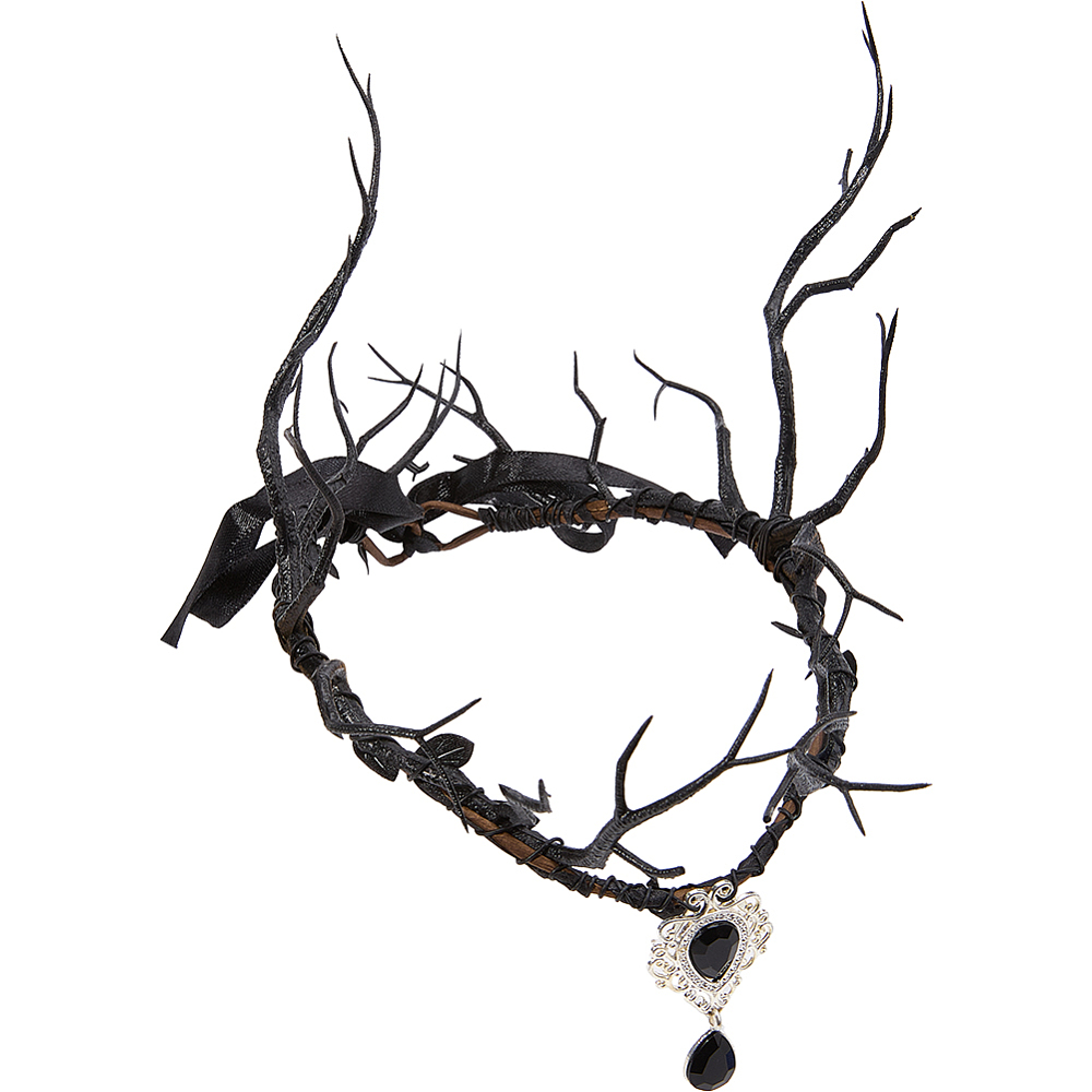 Reindeer Antlers Headband - ที่คาดผมนางฟ้าสีดำ พร้อมเขากวางเรนเดียร์สีเข้ม สไตล์เอลฟ์ป่า พร้อมจี้ห้อย สำหรับชุดคอสตูมกอธิคป่า มงกุฎวงกลมสำหรับผู้หญิง