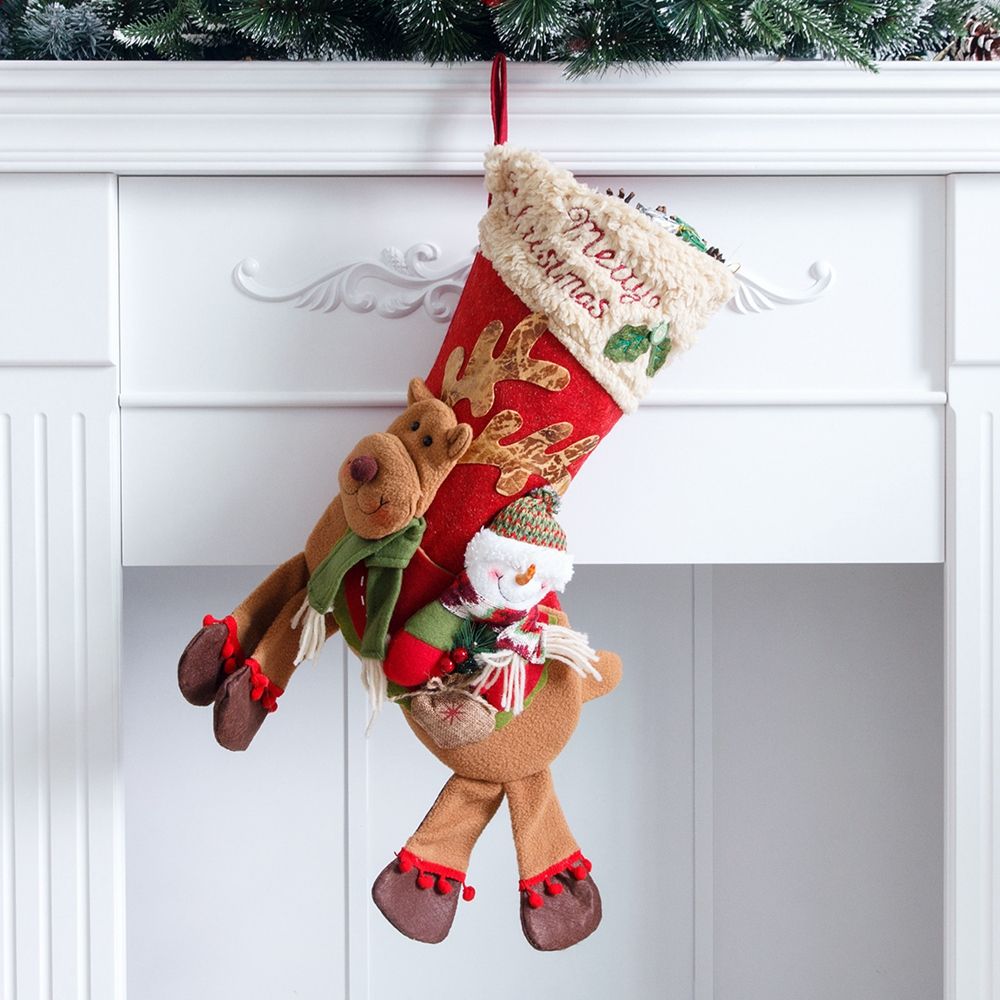 Christmas Stocking Hanging - ถุงของขวัญคริสต์มาสลายซานตาเอลค์ ตกแต่งเตาผิงขนาดใหญ่ ของตกแต่งต้นคริสต์มาส ของประดับตกแต่งคริสต์มาส
