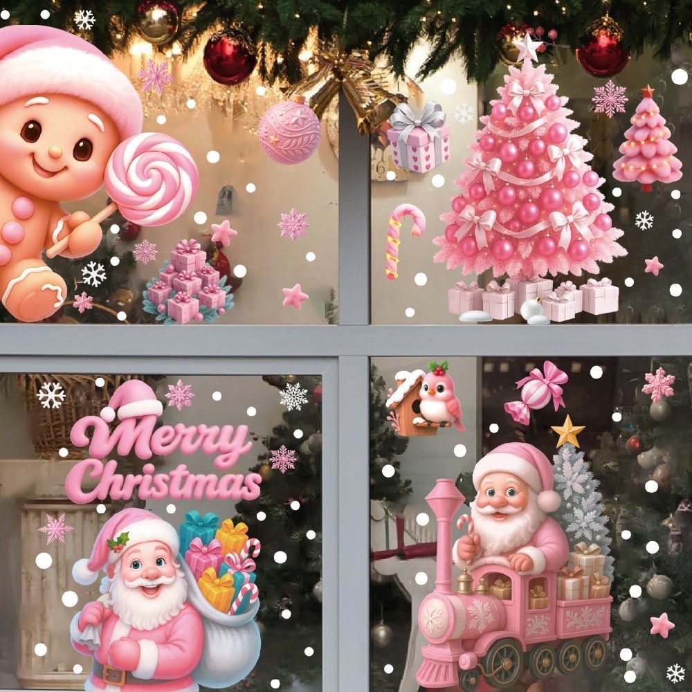 Snowflake Window Decal - สติกเกอร์ติดหน้าต่าง PVC แบบลอกออกได้ ลายเกล็ดหิมะ ซานตาคลอส คริสต์มาส