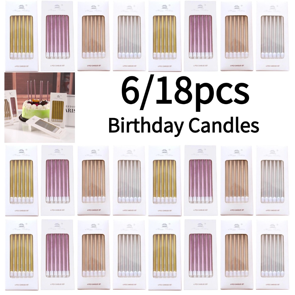 Holiday Candle Set - เทียนวันเกิดโลหะสีทองเงิน 6/18 ชิ้น ของตกแต่งเค้กหลากสี DIY สำหรับงานแต่งงาน