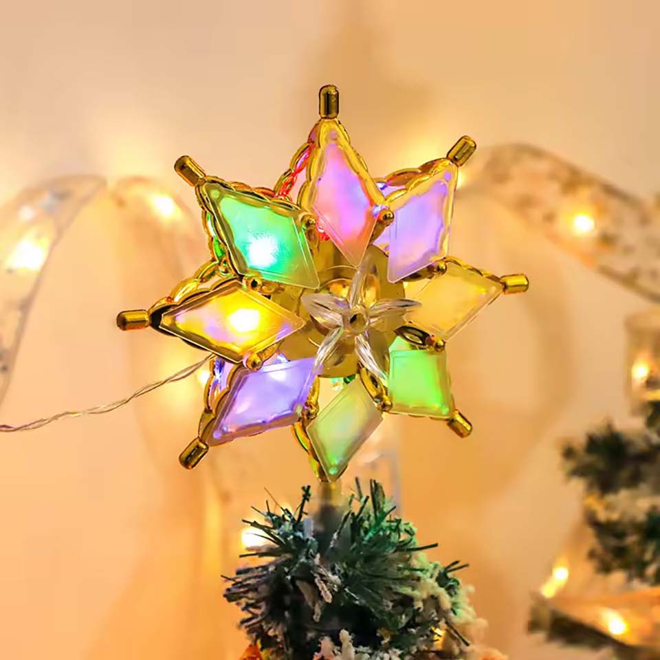 Star Tree Topper - ไฟประดับต้นคริสต์มาสรูปดาวพร้อมไฟ LED สำหรับตกแต่งหน้าต่าง งานปาร์ตี้ และต้นคริสต์มาส ต้อนรับปีใหม่