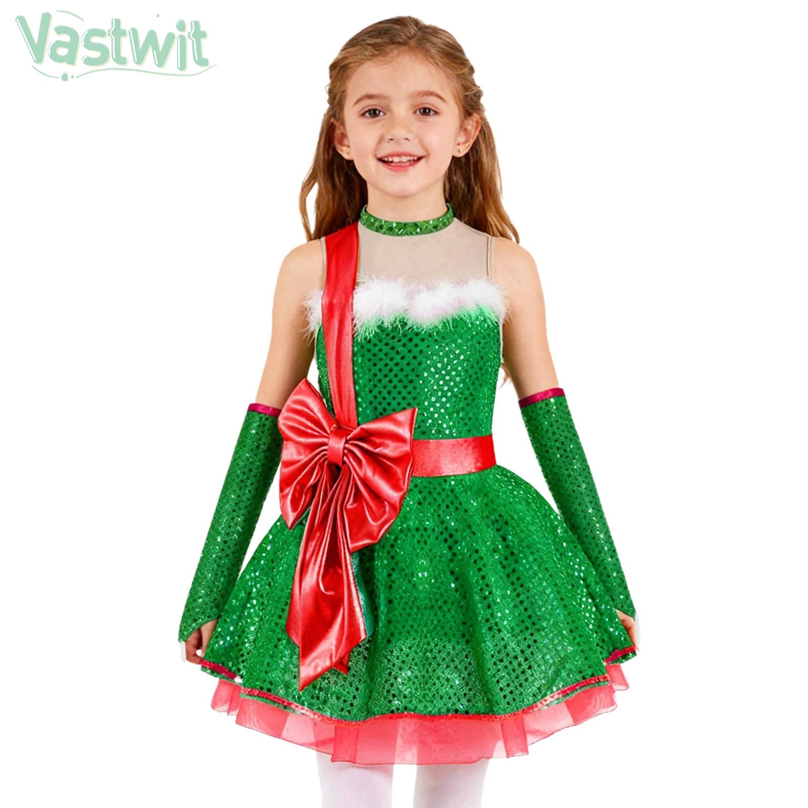 Elf Costume Christmas - ชุดเดรสบัลเล่ต์ลายแคนดี้เคนแบบไม่มีแขนสำหรับวัยรุ่นหญิง ชุดกระโปรงบัลเล่ต์สำหรับคริสต์มาส พร้อมแขนเสื้อ ชุดแฟนซีซานต้าเอลฟ์สำหรับงานคาร์นิวัลปีใหม่