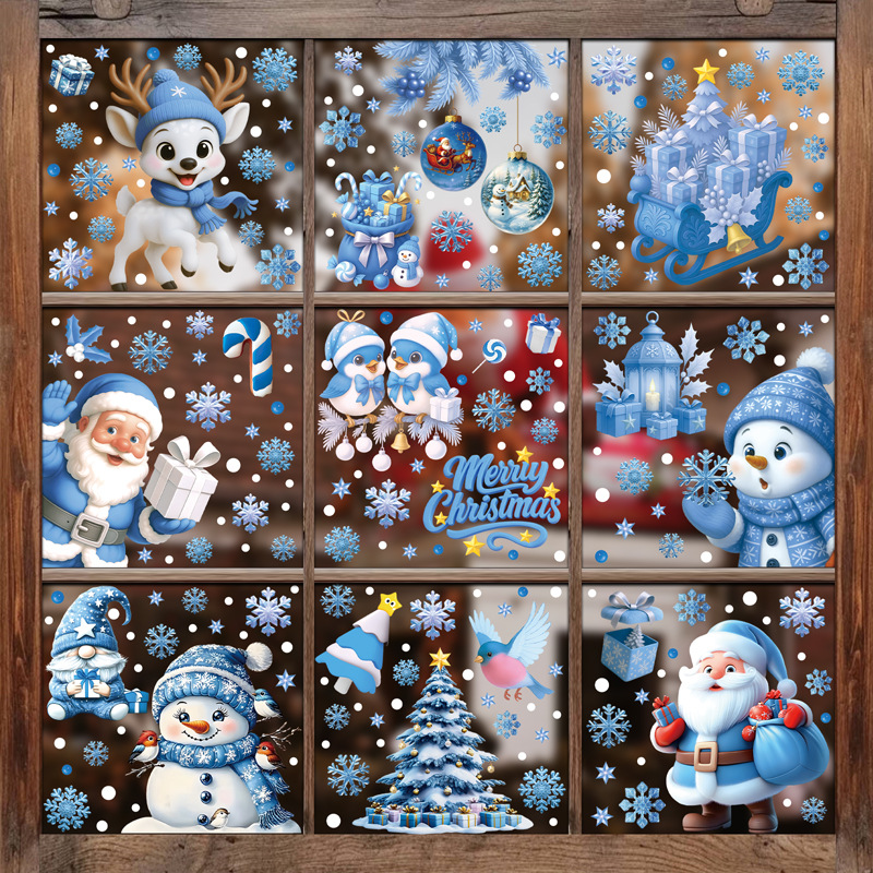 Snowflake Window Decal - สติ๊กเกอร์ติดกระจกคริสต์มาสรูปเกล็ดหิมะ 1 ชุด สำหรับตกแต่งกระจก ลายคริสต์มาส ซานตาคลอส