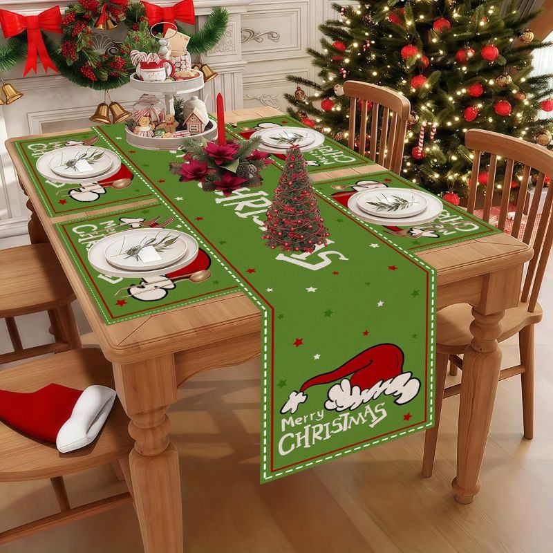 Christmas Table Runner - VIKAMA ชุดแผ่นรองจานลายการ์ตูนคริสต์มาสน่ารักกันน้ำกันลื่นแผ่นรองโต๊ะร้านอาหารในครัว