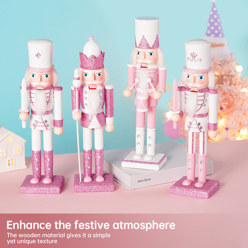 Nutcracker Figurine - 30 ซม.ไม้ Nutcracker ทหารตุ๊กตาหุ่นสีชมพู Glitter ทหารตุ๊กตาของเล่น