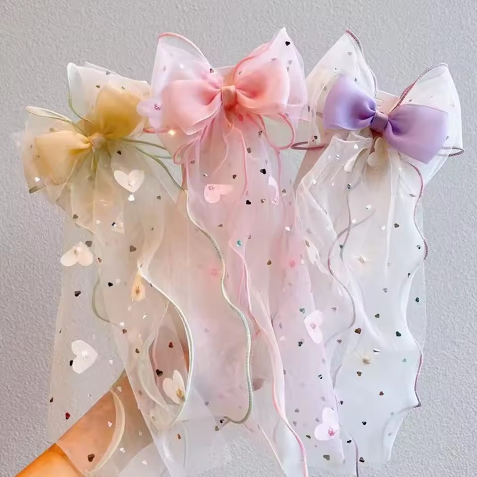 Ribbon Bow Gift - กิ๊บติดผมโบว์ตาข่ายสไตล์เกาหลีสำหรับเด็ก ริบบิ้นผูกผมทรงหางม้า ที่คาดผม เครื่องประดับผม ของขวัญฤดูร้อน