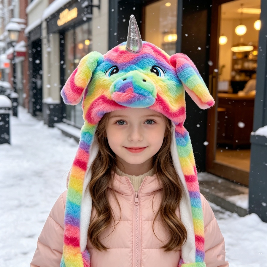 Santa Hat Plush - หมวกตุ๊กตายูนิคอร์นพร้อมหูที่ขยับได้สำหรับเด็ก หมวกป้องกันหูอุ่นสำหรับฤดูใบไม้ร่วงและฤดูหนาว หมวกป้องกันความหนาวสำหรับงานแสดงการ์ตูน หมวกกันหนาวสำหรับกิจกรรมกลางแจ้งทุกวัน คอสเพลย์ฮาโลวีน ของขวัญคริสต์มาส