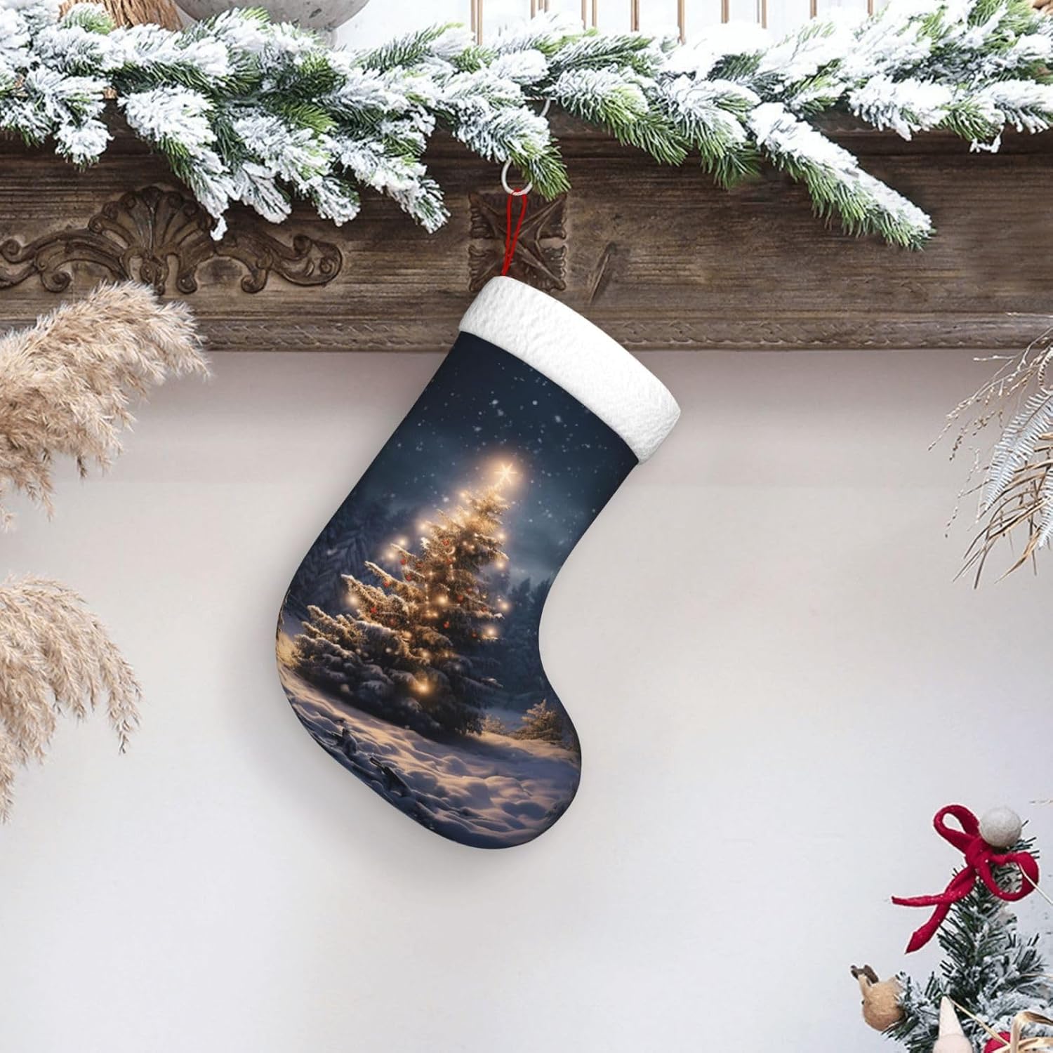 Christmas Stocking Hanging - ถุงเท้าคริสต์มาสลายหิมะ 1 ชิ้น ขนาด 17.7 นิ้ว
