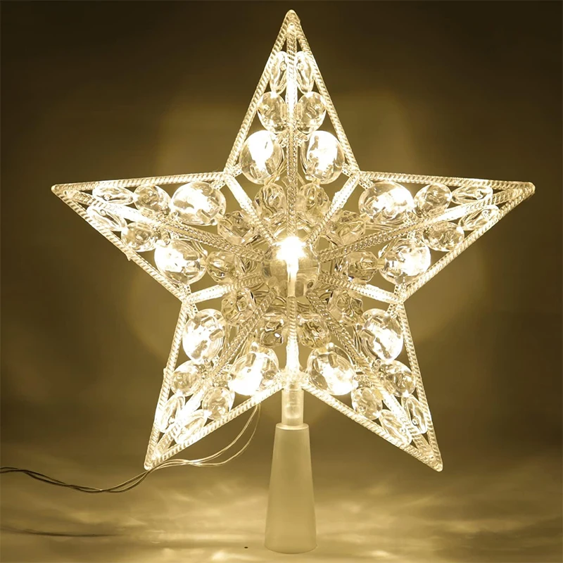 Star Tree Topper - ของตกแต่งต้นคริสต์มาสขนาด 15 ซม. ดาวระยิบระยับเรืองแสง ประดับยอดต้นคริสต์มาส สำหรับตกแต่งบ้าน