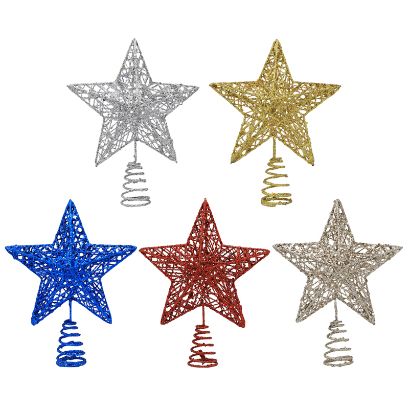 Star Tree Topper - 1 PC ทอง/เงิน/สีแดง/Blue Glitter Christmas Tree