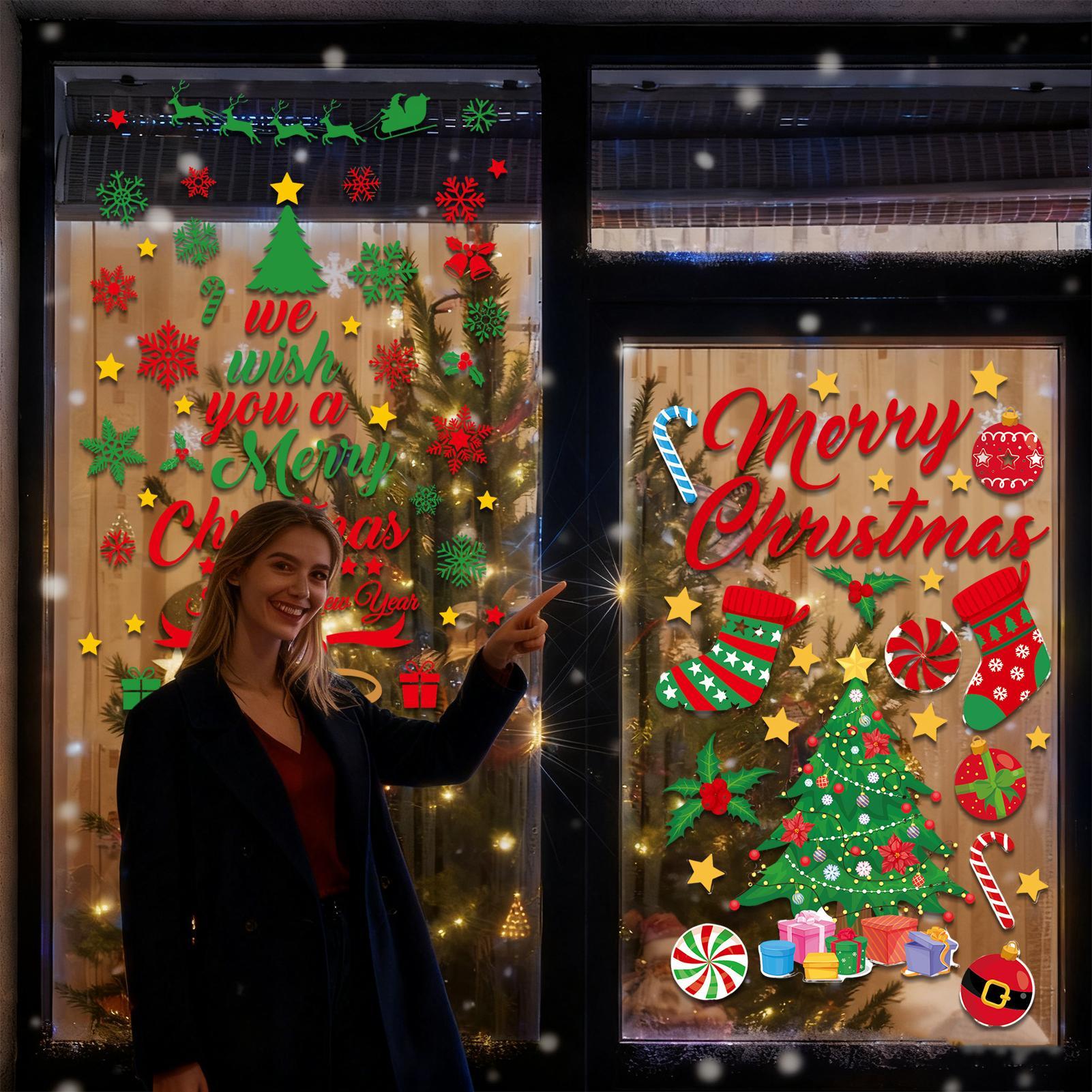 Snowflake Window Decal - สติกเกอร์ติดผนังลายคริสต์มาส 3 ชิ้น สติกเกอร์ติดหน้าต่าง ลอกออกได้ ลายต้นคริสต์มาส