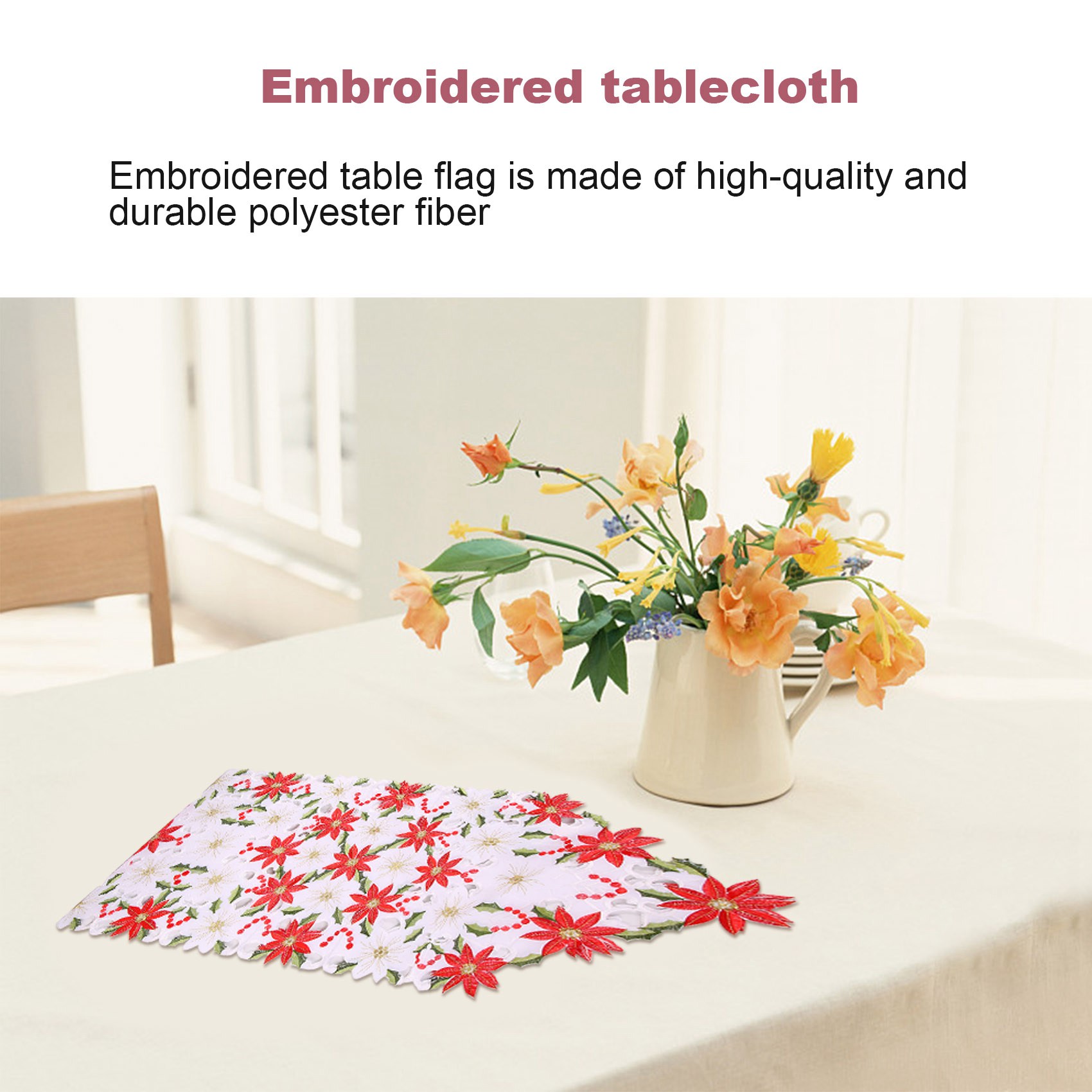 Christmas Table Runner - รองชนะเลิศอันดับปักคริสต์มาส, รองชนะเลิศอันดับตาราง Holly Poinsettia หรูหราสําหรับตกแต่งคริสต์มาส, 15
