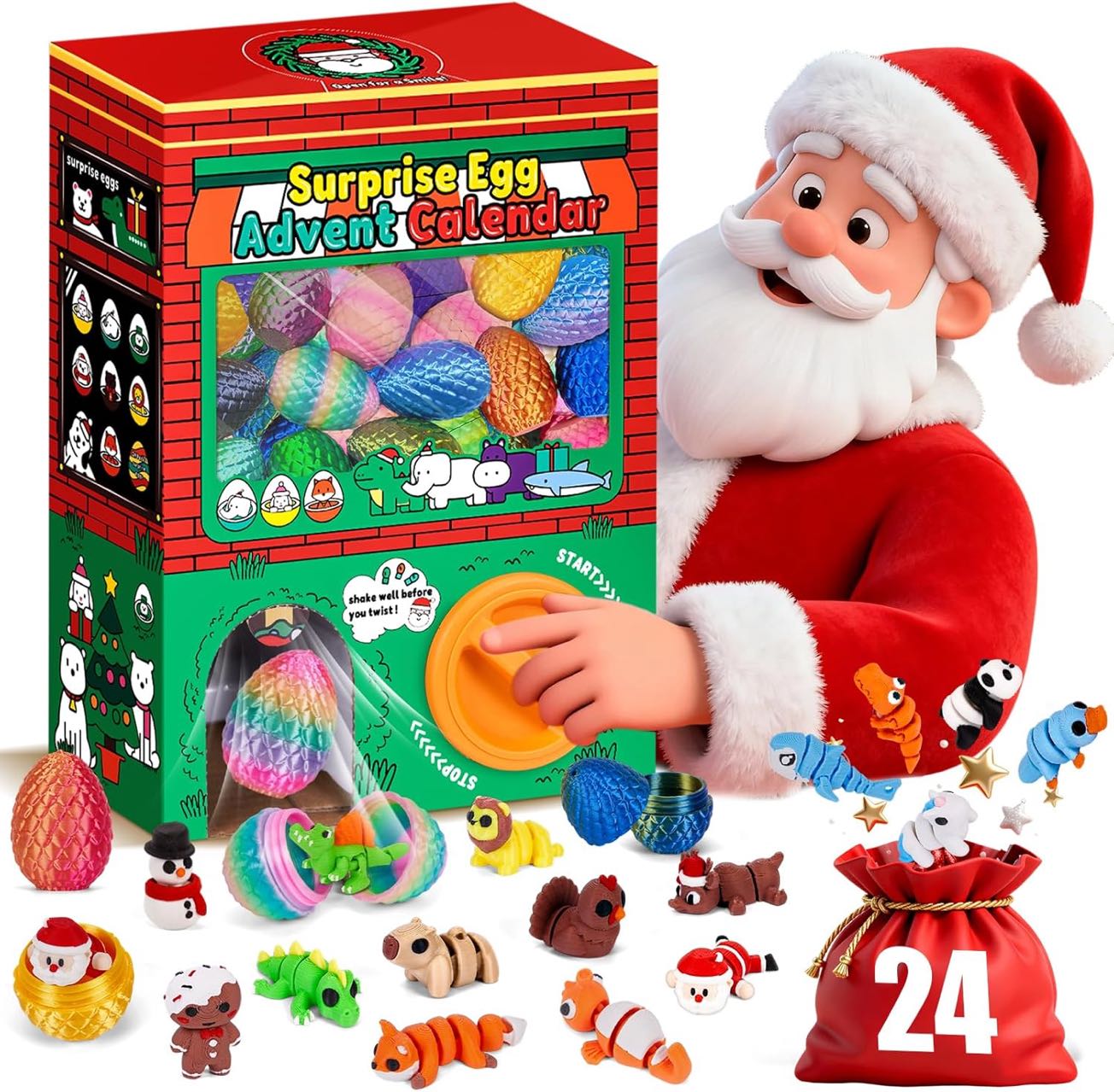 Advent Calendar Gift - กล่องของขวัญเซอร์ไพรส์ 24 ชิ้น ของเล่นฟิดเจ็ตสัตว์ 3 มิติ