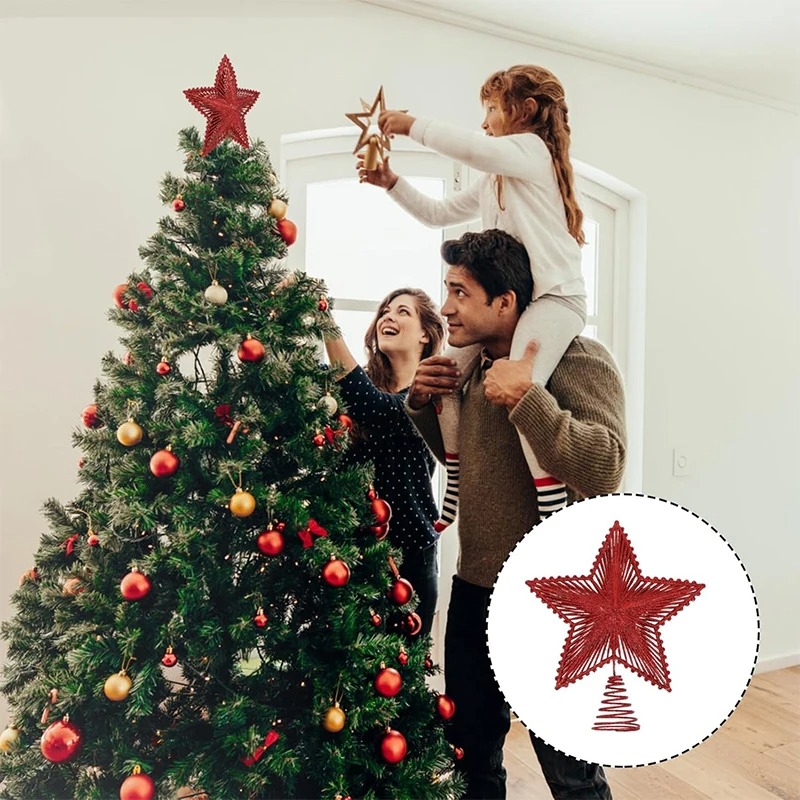 25 ซม.สีแดงGlitterต้นคริสต์มาส - Star Tree Topper บทวิจารณ์และราคา