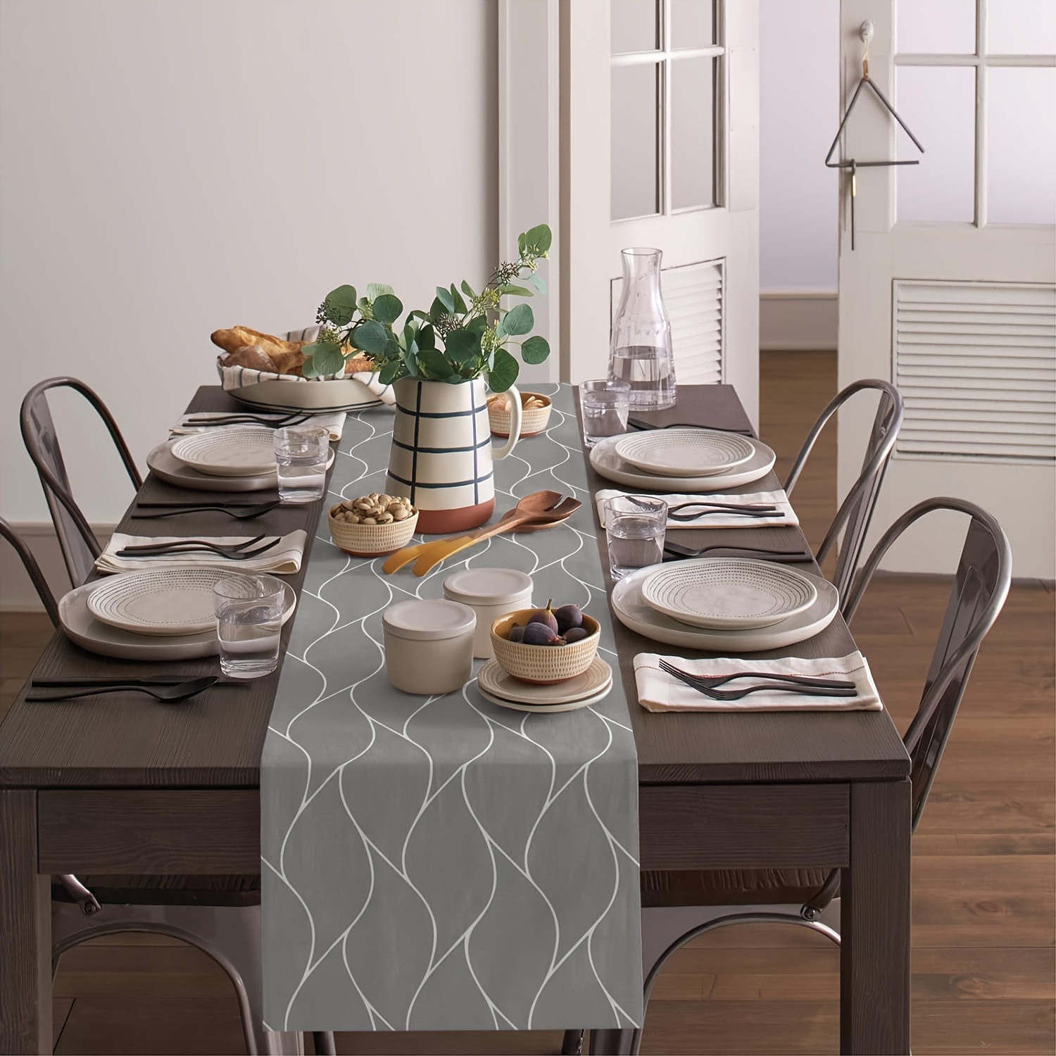 1 PC สีเทาตาราง Runner ตกแต่งโ - Christmas Table Runner บทวิจารณ์และราคา