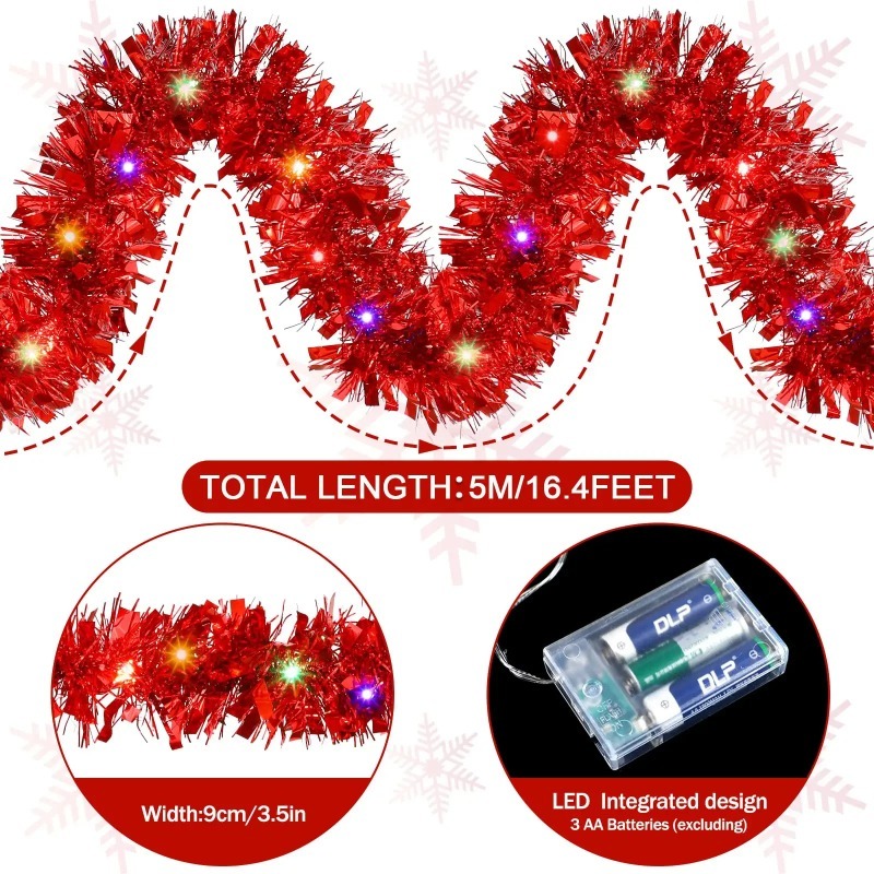ไฟประดับคริสต์มาสแบบใช้แบตเตอร - Tinsel Garland Decoration บทวิจารณ์และราคา