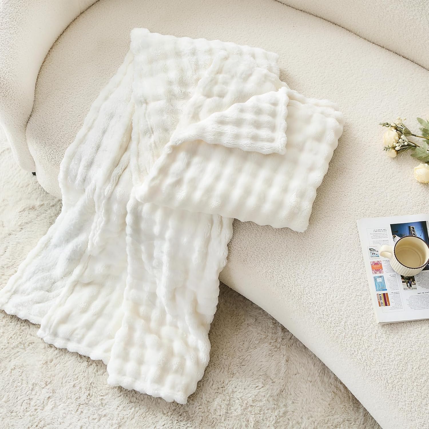 ผ้าห่มขนแกะสีขาวแบบ 3D ลายฟองอ - Christmas Throw Blanket บทวิจารณ์และราคา