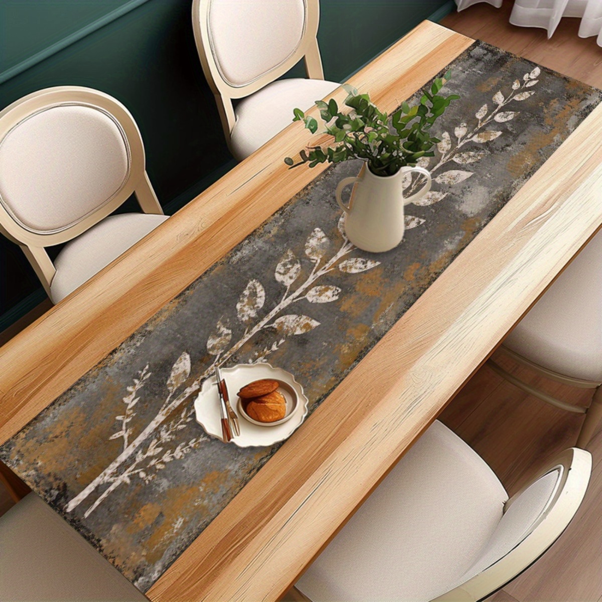 ผ้าปูโต๊ะลายใบไม้สีเทาขาวสไตล์ - Christmas Table Runner บทวิจารณ์และราคา