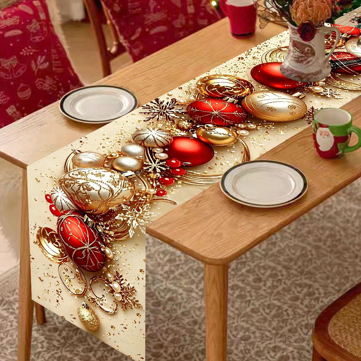 ผ้าปูโต๊ะคริสต์มาสสไตล์เรโทร ล - Christmas Table Runner บทวิจารณ์และราคา