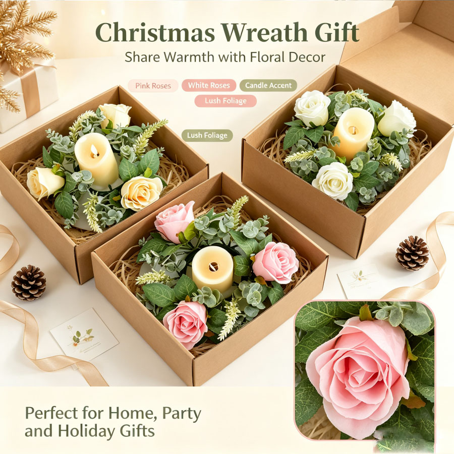 เชิงเทียนรูปพวงหรีดดอกกุหลาบปร - Christmas Wreath Fake บทวิจารณ์และราคา
