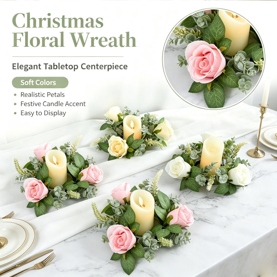 เชิงเทียนรูปพวงหรีดดอกกุหลาบปร - Christmas Wreath Fake บทวิจารณ์และราคา